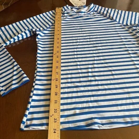 Cabana Life Women’s Striped  UPF 50+ Long Sleeve Shirt swim pool sports Sz M New - Picture 7 of 13